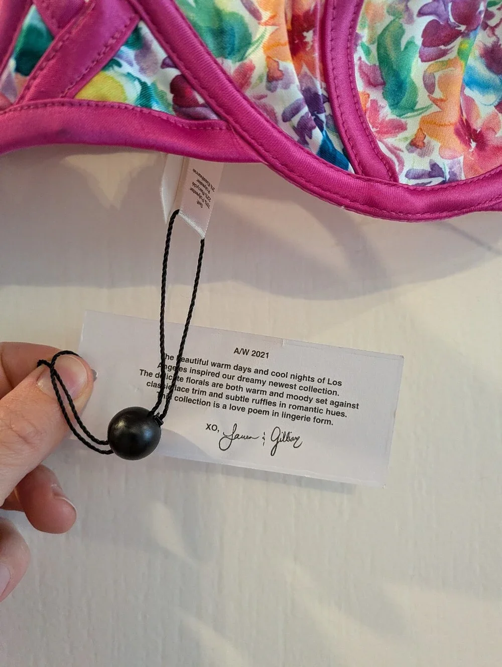 For Love & Lemons Watercolor Floral Bra Pink Satin Feminine Romantic Size M NWT